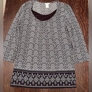 Christopher & Banks Brown and Cream Geometric Blouse